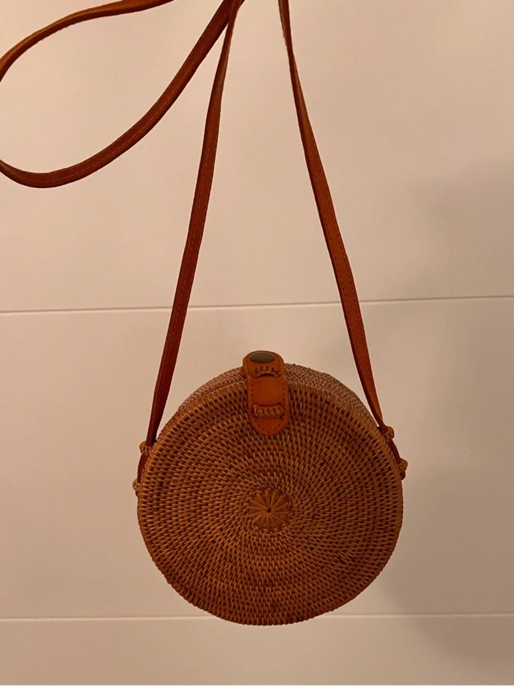 Round Woven Crossbody Bag in Brown - Picture 1 of 3